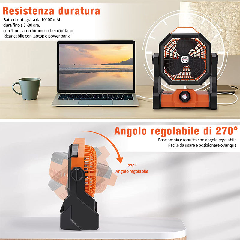 Ventilatore LED da campeggio con luce