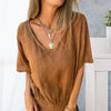 Top in cotone e lino con scollo a V e fondo a punto smock