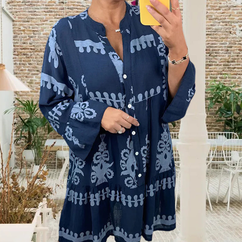 Abito babydoll abbottonato con scollo a V