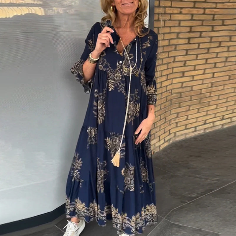 Abito allentato vintage con scollo a V