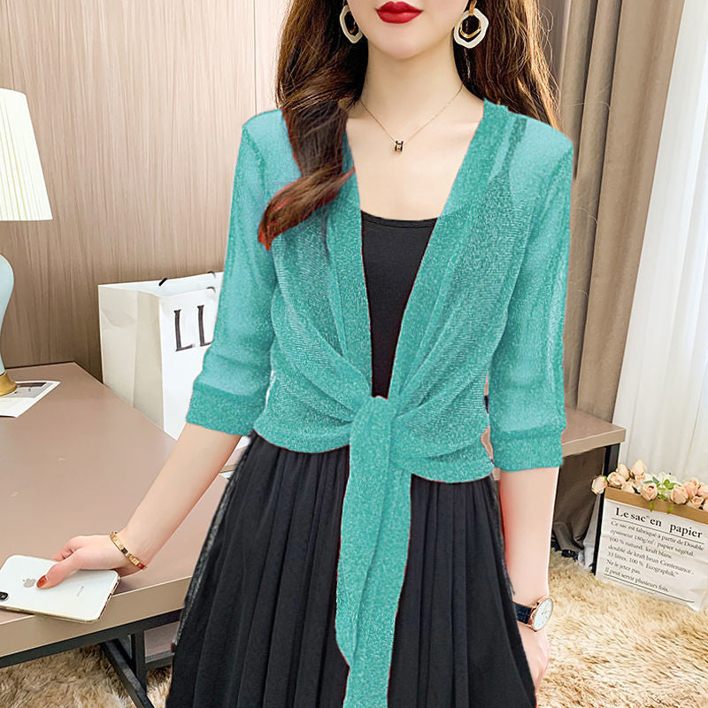 Cardigan scintillante in tessuto di seta sottile