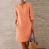 Abito a girocollo in lino e cotone casual di colore puro