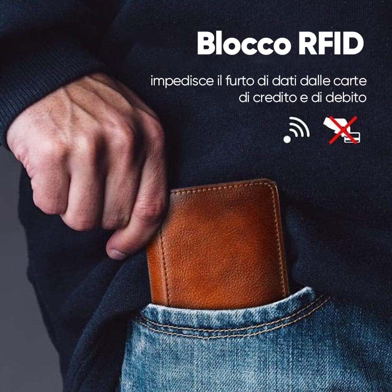 Portafoglio multifunzionale con blocco RFID