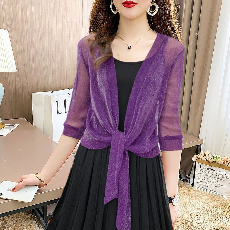 Cardigan scintillante in tessuto di seta sottile