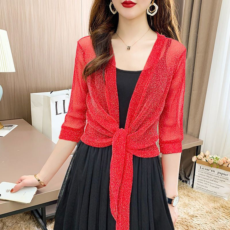 Cardigan scintillante in tessuto di seta sottile