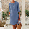 Abito a girocollo in lino e cotone casual di colore puro