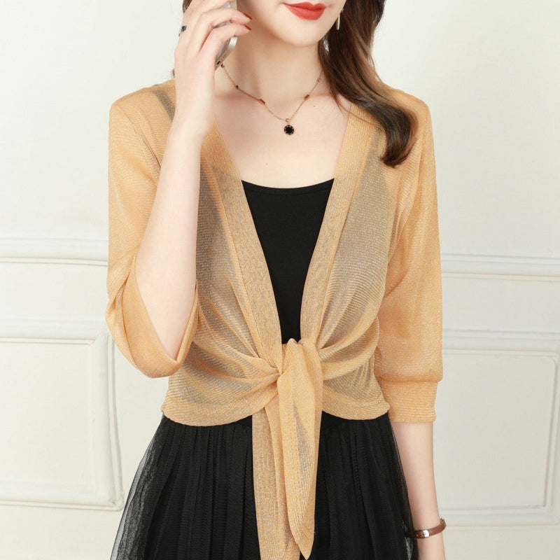 Cardigan scintillante in tessuto di seta sottile