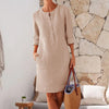 Abito a girocollo in lino e cotone casual di colore puro