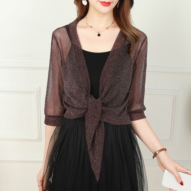 Cardigan scintillante in tessuto di seta sottile
