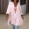 Camicia estiva casual in cotone e lino con scollo a V