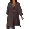 Camicia estiva casual in cotone e lino con scollo a V