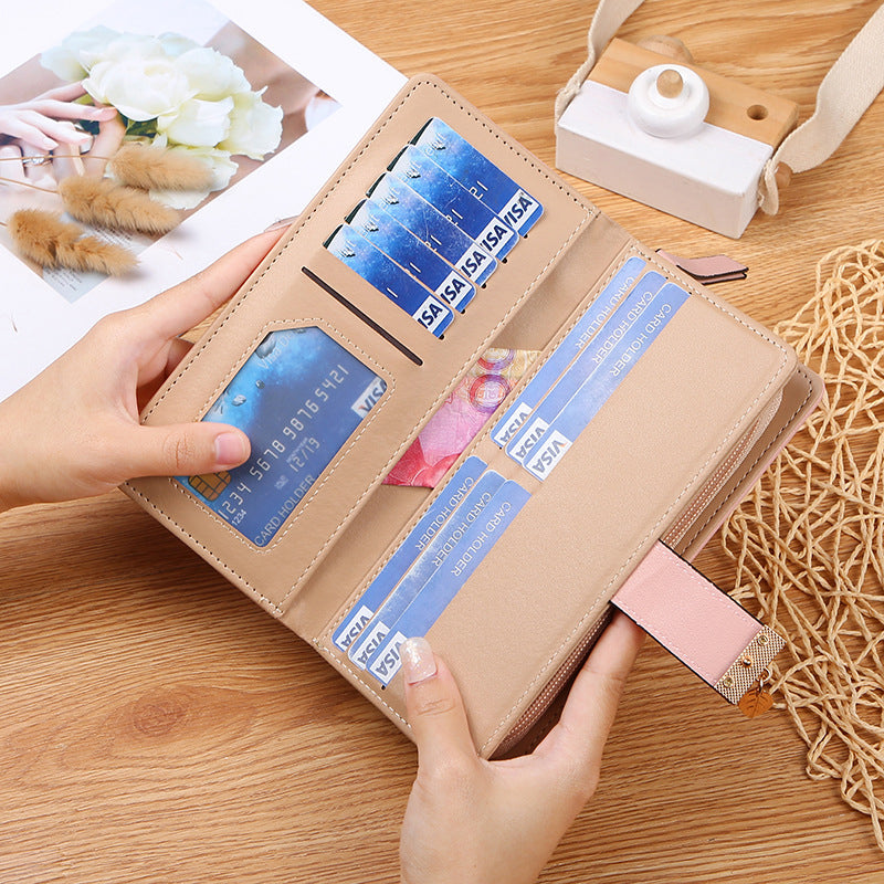 Portafoglio lungo da donna con motivo a foglie