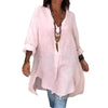 Camicia estiva casual in cotone e lino con scollo a V