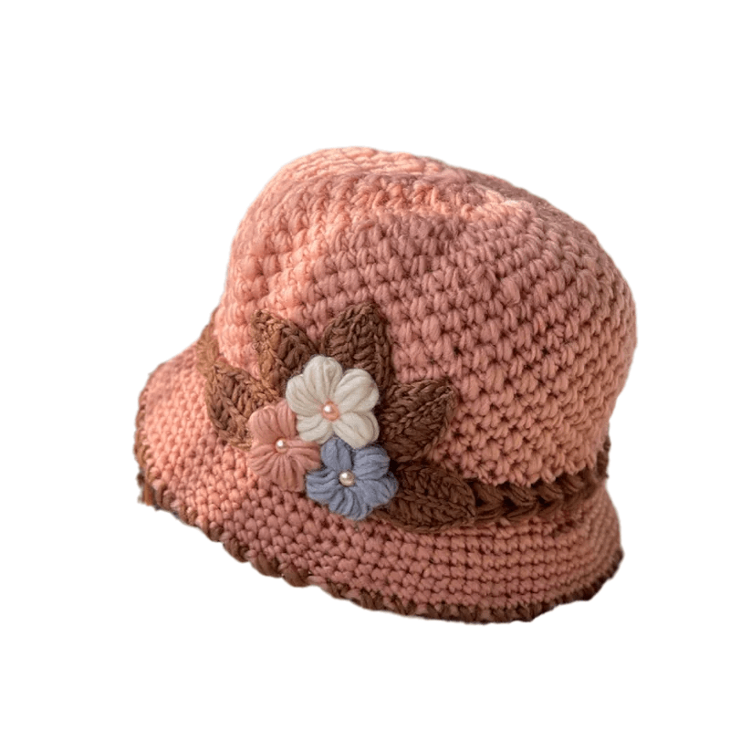 Cappello di lana lavorato a maglia con fiori da donna addensati francesi