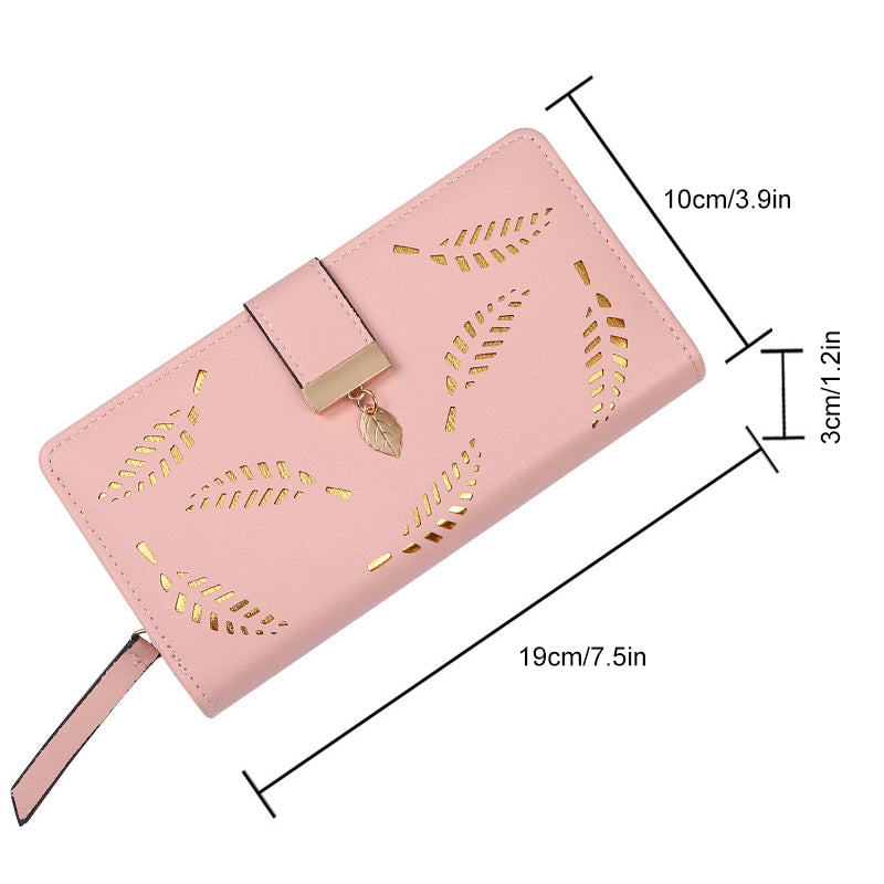 Portafoglio lungo da donna con motivo a foglie