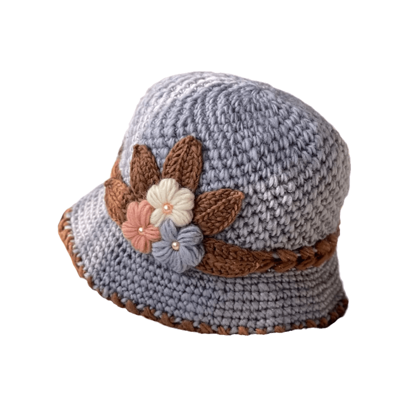 Cappello di lana lavorato a maglia con fiori da donna addensati francesi