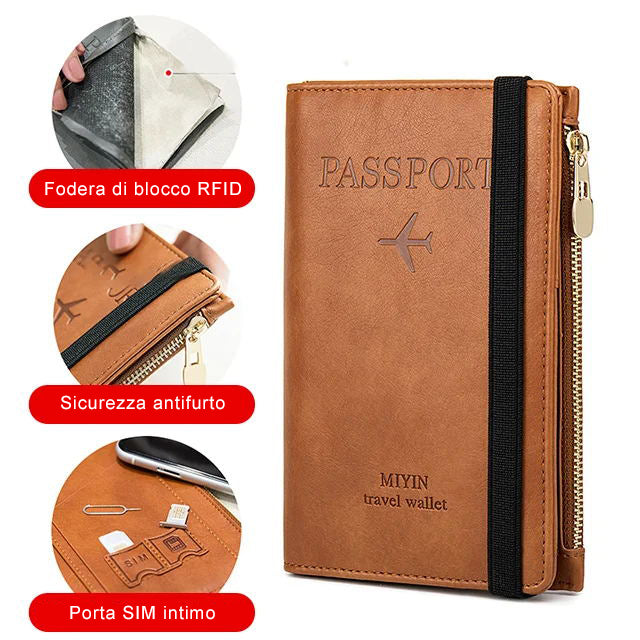 Portafoglio per passaporto multifunzionale RFID