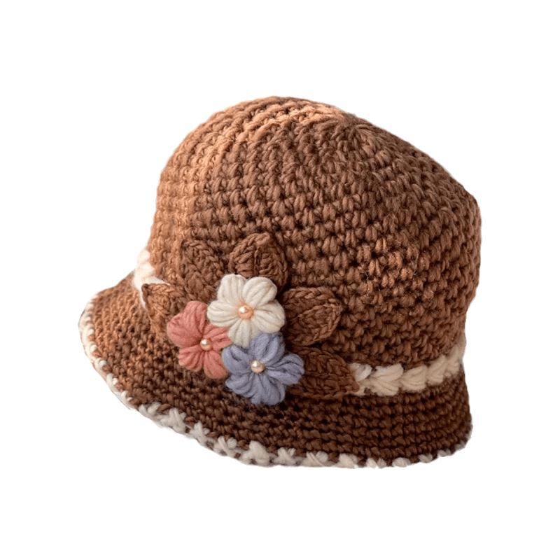 Cappello di lana lavorato a maglia con fiori da donna addensati francesi