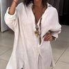 Camicia estiva casual in cotone e lino con scollo a V