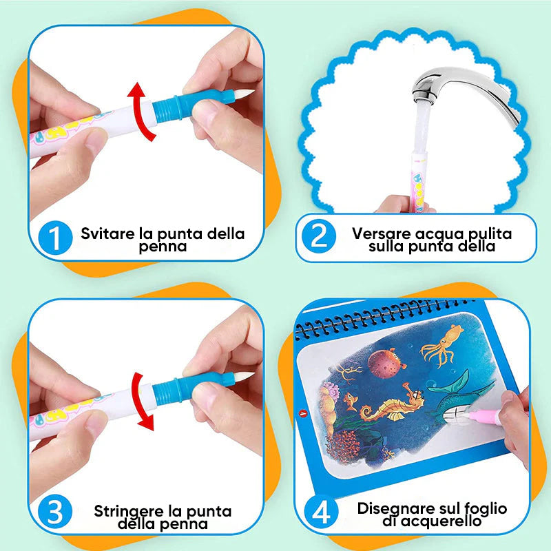 Libro da colorare sull'acqua magica