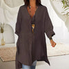 Camicia estiva casual in cotone e lino con scollo a V