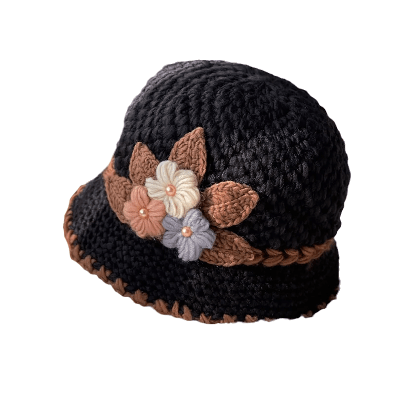 Cappello di lana lavorato a maglia con fiori da donna addensati francesi