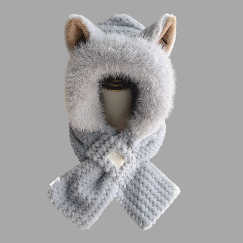 Cappello e sciarpa 2 in 1 con le orecchie di volpe