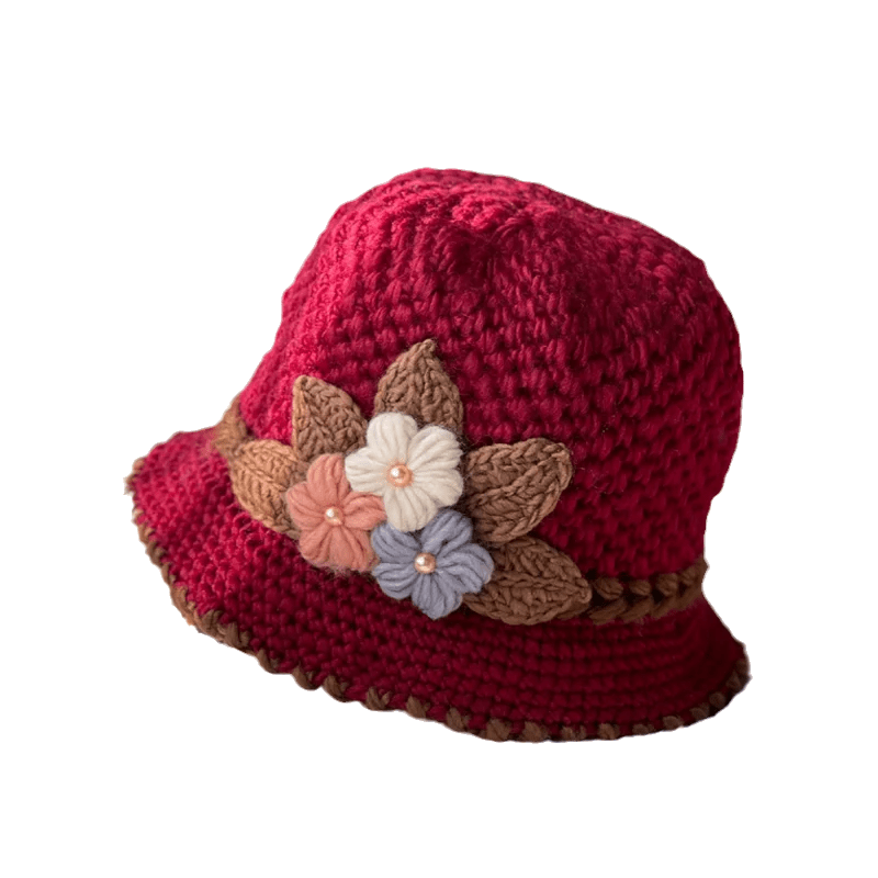 Cappello di lana lavorato a maglia con fiori da donna addensati francesi