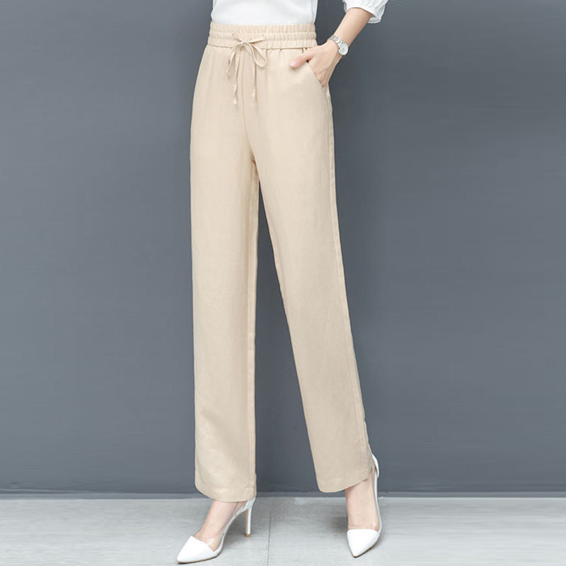 Pantaloni larghi in seta di ghiaccio a vita alta