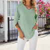 Camicia in chiffon tinta unita con scollo a V e maniche a mezza lunghezza