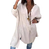 Camicia estiva casual in cotone e lino con scollo a V