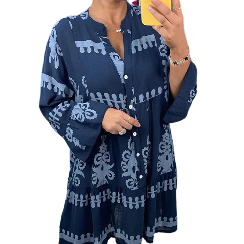 Abito babydoll abbottonato con scollo a V