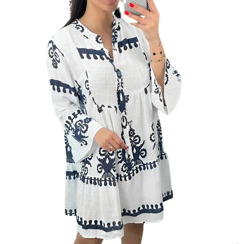 Abito babydoll abbottonato con scollo a V