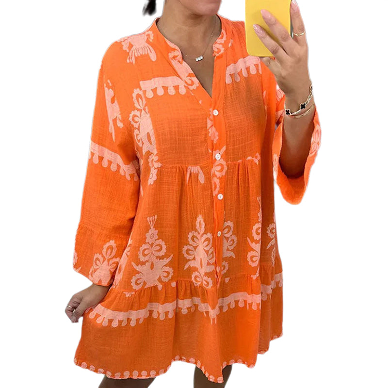 Abito babydoll abbottonato con scollo a V