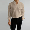 Camicia casual da uomo a maniche lunghe con scollo a V tinta unita