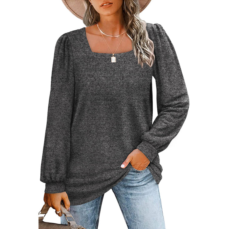 T-shirt a Maniche Lunghe con Maniche a Sbuffo Casual Larghe