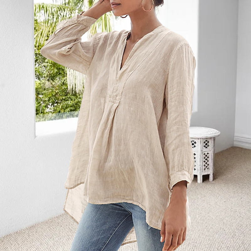 Blusa monocromatica per il tempo libero con scollo a V