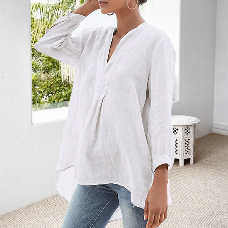 Blusa monocromatica per il tempo libero con scollo a V
