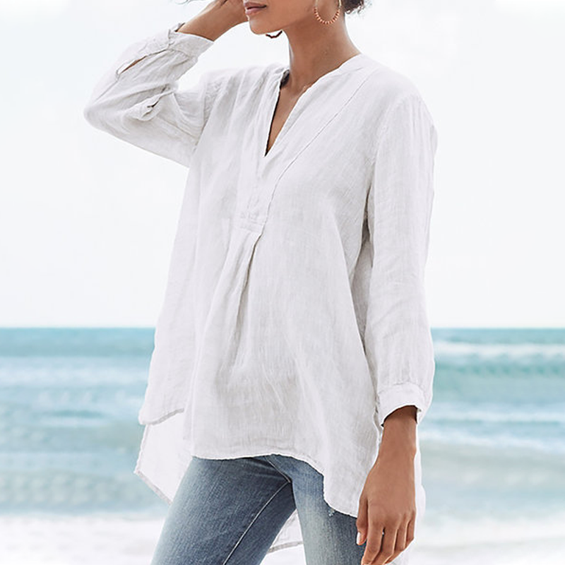 Blusa monocromatica per il tempo libero con scollo a V