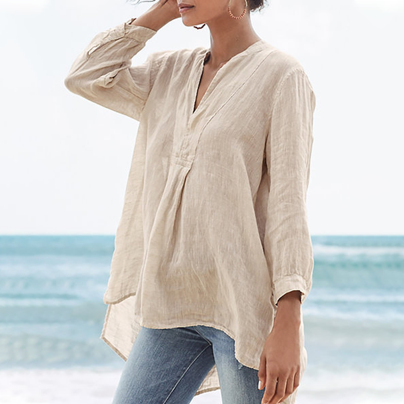 Blusa monocromatica per il tempo libero con scollo a V