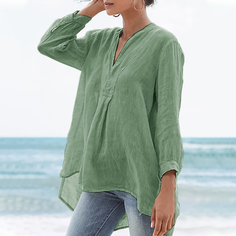 Blusa monocromatica per il tempo libero con scollo a V