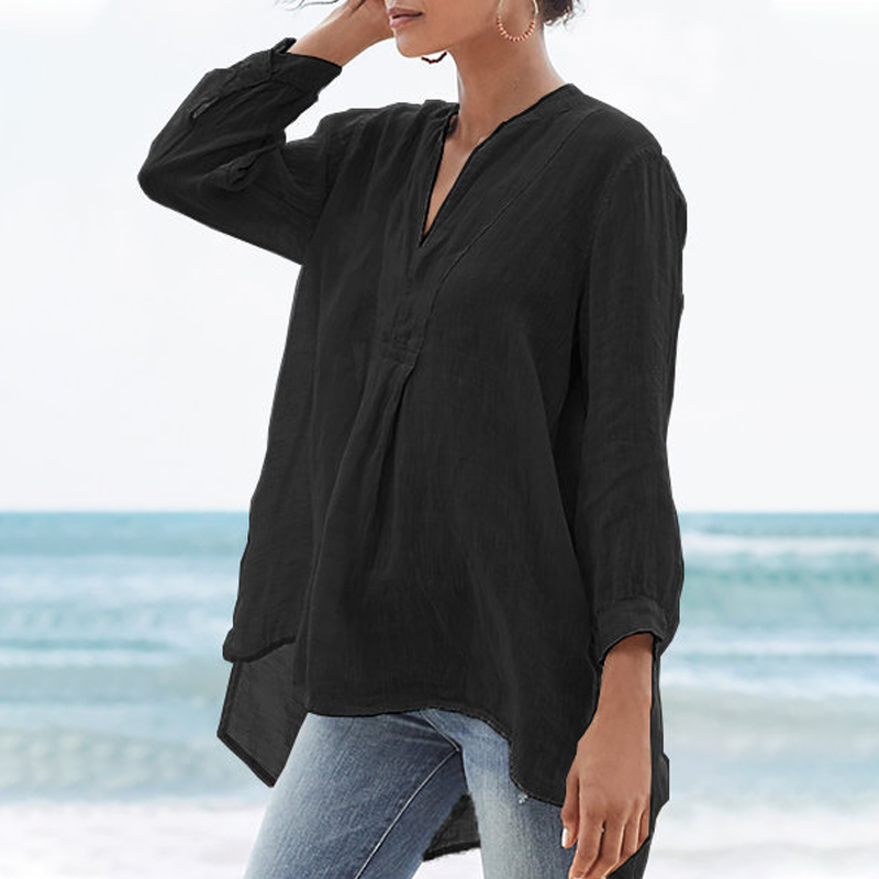 Blusa monocromatica per il tempo libero con scollo a V