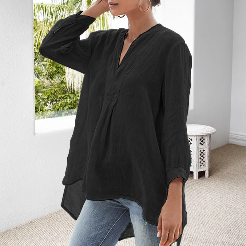 Blusa monocromatica per il tempo libero con scollo a V