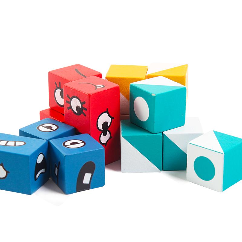 Cubi in Legno Multicolore con Espressione Divertente