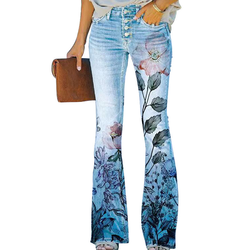 Pantaloni casual skinny da donna con fantasia floreale