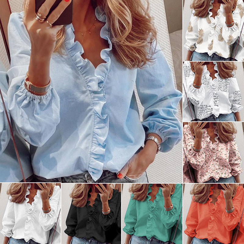 🎉Speciali estive🎉Camicia da donna a maniche lunghe con volant
