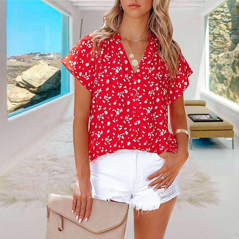 Camicia da donna con stampa scollo a V