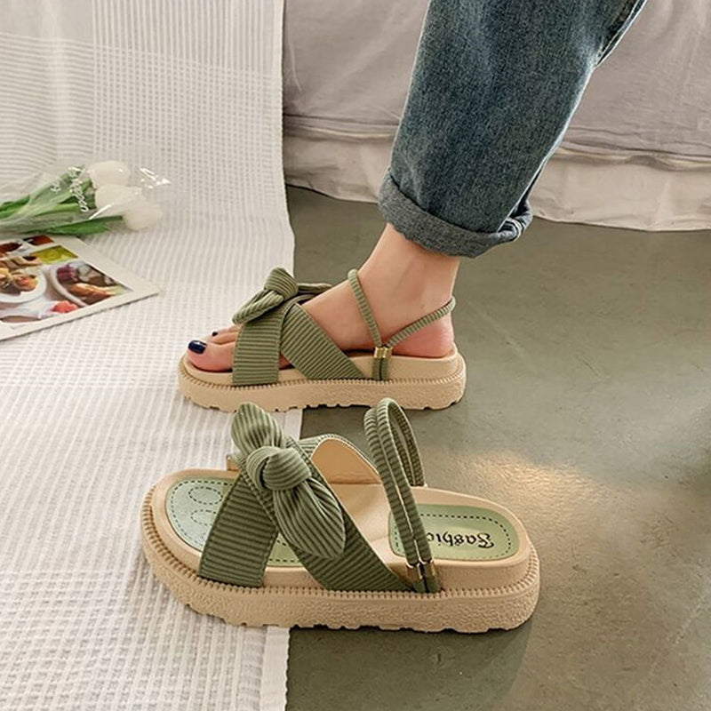Eleganti sandali con fiocco e suola platform da donna