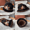 Cappello di lana lavorato a maglia con fiori da donna addensati francesi