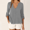 Camicia in chiffon allentata con scollo a V a maniche lunghe